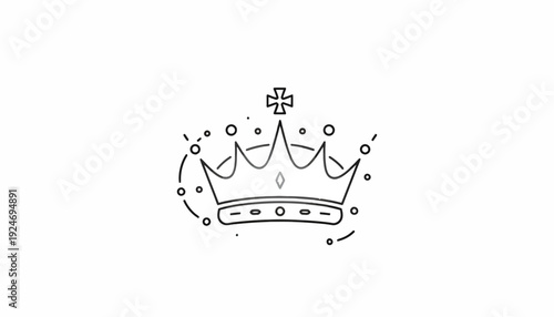 Simple Line Art Crown Icon with Sparkles and Dots