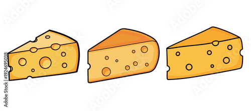 Collection of Three Yellow and Orange Cheese Wedges with Holes