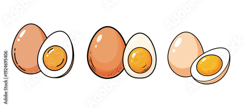 Collection of Three Soft-Boiled Egg Mascots with Whole Eggs