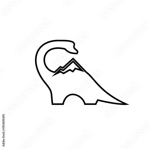 Minimalist Dinosaur and Mountain Range Logo Icon Design