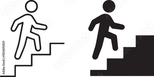  Career Outline and Solid Vector Icon.  Man Climbing Stairs Success Concept