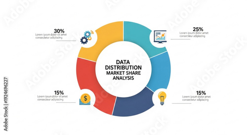 Data distribution market share analysis infographic with colored sections and icons on white background