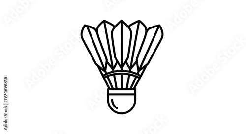 Black line art illustration of a shuttlecock used in badminton sports equipment