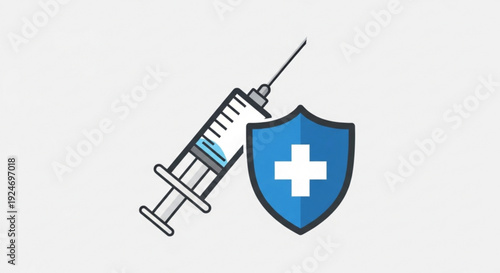 Medical shield and syringe icon for healthcare protection and vaccination concept