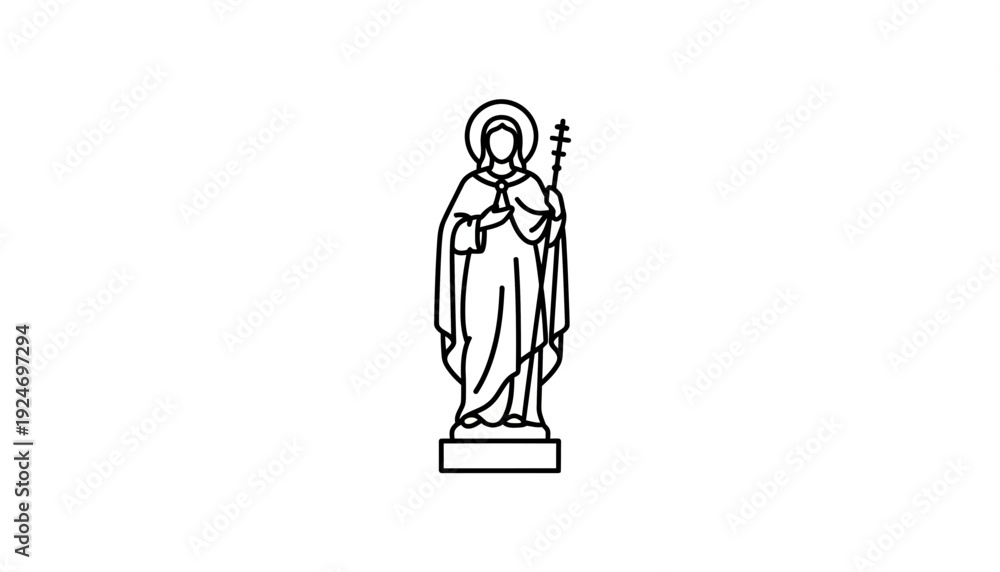 Fototapeta premium Saint Statue Line Art Icon, Religious Symbol, Christian Figure, Holy Person, Faith and Spirituality