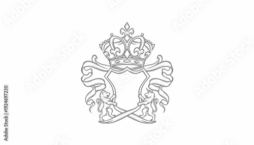 Royal Emblem Crest Coat of Arms with Crown, Lions, Shield, and Swords