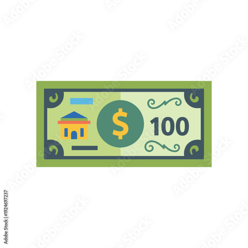 Real estate investment money growth with hundred dollar bill and house icon on green background
