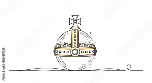 Royal Orb Illustration, British Crown Jewels Symbol, Elegant Line Art, Gold Accents