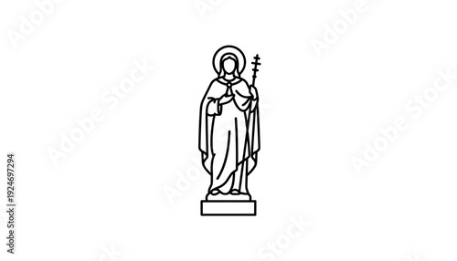 Saint Statue Line Art Icon, Religious Symbol, Christian Figure, Holy Person, Faith and Spirituality