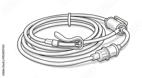 Medical IV Drip Set with Roller Clamp and Tubing - Illustration