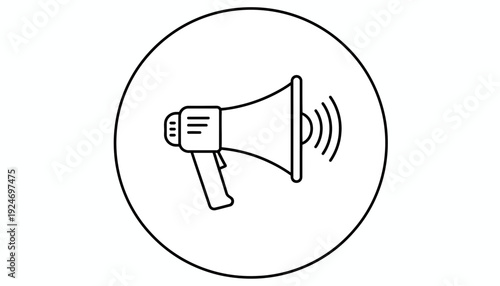 Megaphone Icon in Circle, Symbol of Announcement, Alert, and Communication