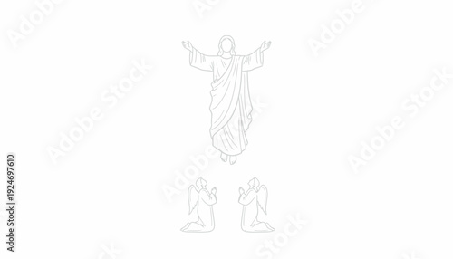 Jesus Ascending to Heaven with Angels Below