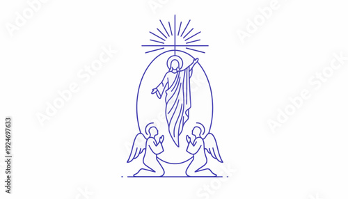 Jesus Ascension Illustration with Angels, Religious Symbol, Divine Light
