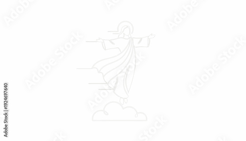 Jesus Christ Ascending to Heaven, Religious Symbol, Divine Figure on Clouds