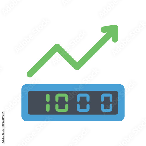 Business growth success 100 percent digital counter rising arrow chart concept