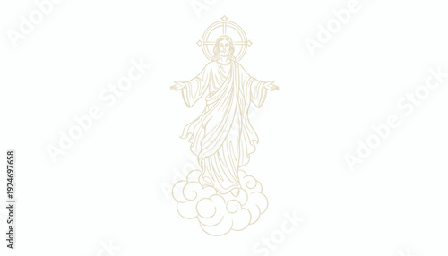 Jesus Christ Ascending to Heaven on Clouds, Religious Symbolism, Divine Light