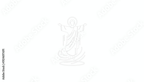 Jesus Christ Line Art Icon with Halo and Waves, Religious Symbol