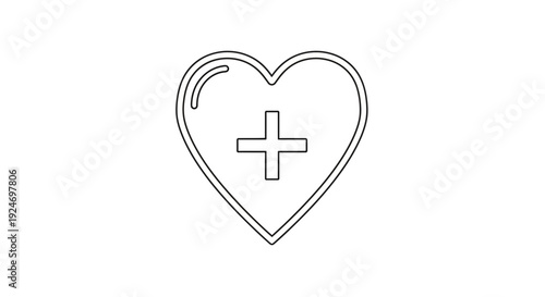 Heart with Plus Sign Icon, Medical Health Care Symbol, Love and Life Concept