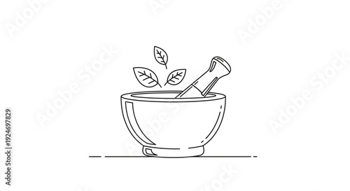 Herbal Medicine Mortar and Pestle with Leaves - Natural Remedy Preparation