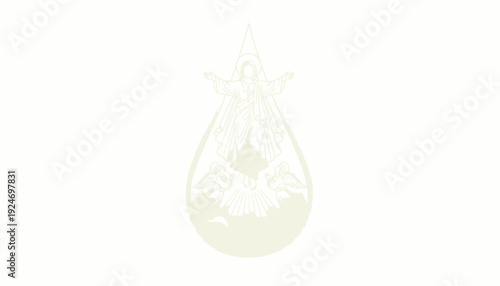 Holy Trinity Symbol: God, Jesus Christ, Holy Spirit Dove, Baptismal Water Drop