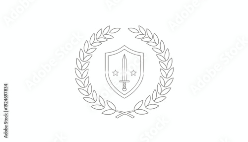 Heraldic Shield with Sword and Laurel Wreath Emblem, Symbol of Victory, Honor, and Strength
