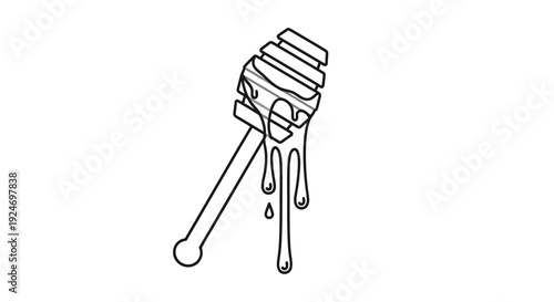 Honey Dipper with Dripping Honey - Line Art Illustration