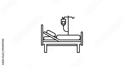 Hospital Bed with IV Drip Icon - Medical Care and Treatment Concept