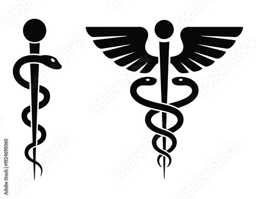 Snake medical icon, caduceus sign, medicine, healthcare, medical emblem, flat vector