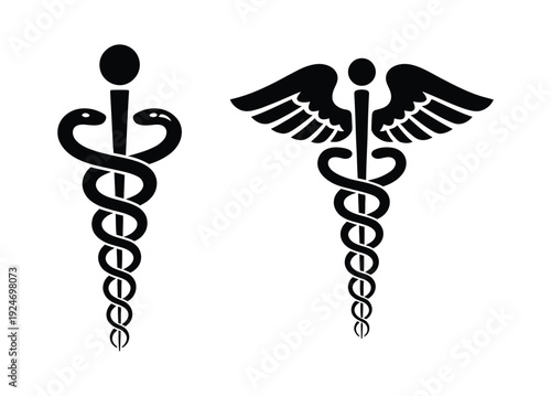 Snake medical icon, caduceus symbol, healthcare, medicine, hospital, pharmacy, flat vector