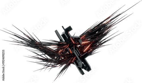 Abstract Pixelated Explosion Dark Core Orange Light Streaks