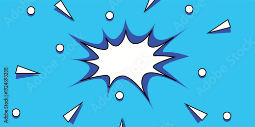 Pop art pattern. Comic book background with speech bubbles and halftones. Blue cartoon starburst retro texture with effects. Vintage gradient banner. Cute superhero fingerprint.