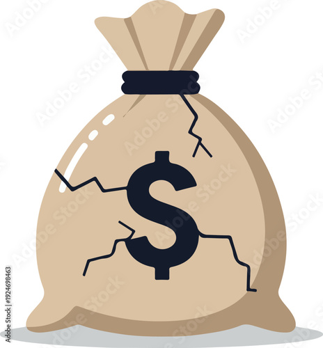 Bag Of Money With Dollar Symbol And Cracks