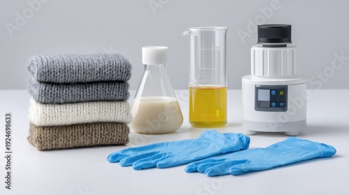 Laboratory Equipment with Nanomaterials for Innovative Research Process on a Gray Background