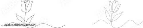  Tulip One Line Drawing Abstract Flower Continuous Line Minimalist Hand Drawn Sketch with Leaves.