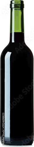 Black Wine Bottle with Green Neck Isolated Minimalist Vector Illustration
