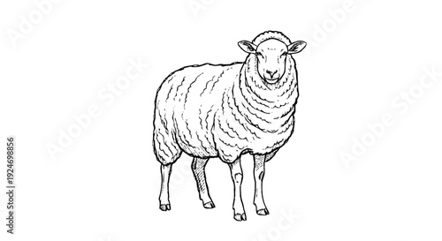 Simple Line Drawing of Sheep Standing.