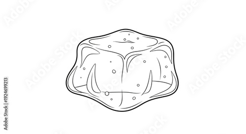 Hand-drawn illustration of a single ice cube with bubbles, isolated on white background