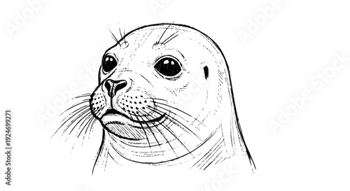 Detailed Seal Head Sketch Illustration.