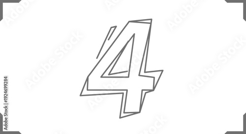 Hand-drawn Number 4, Sketch Style, Isolated on White Background