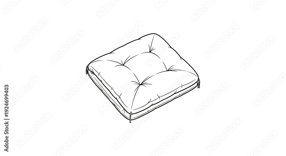 Obraz premium Hand-drawn sketch of a tufted square cushion, isolated on white background