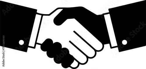 Business Handshake Agreement Black and White Flat Icon Isolated