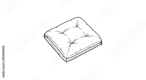 Hand-drawn sketch of a tufted square cushion, isolated on white background