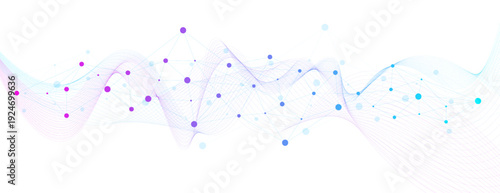Abstract Molecule Network Plexus technology futuristic with Flowing Data Wave Background 