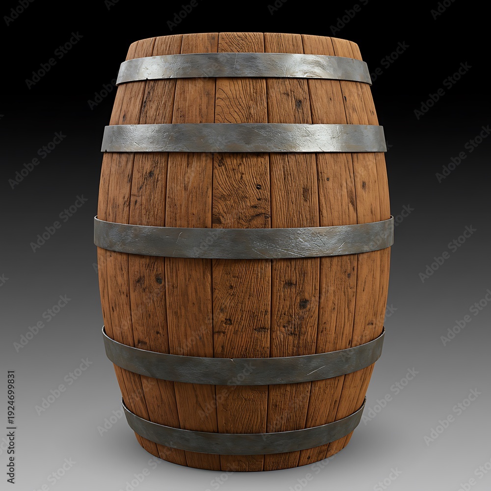 Fototapeta premium Aged Oak Barrel: 3D Render, Rich Texture, Deep Shadows