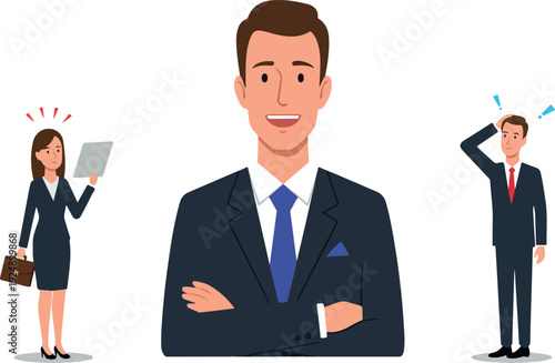 Business People Characters Flat Design Icons With Man Smiling White Shirt
