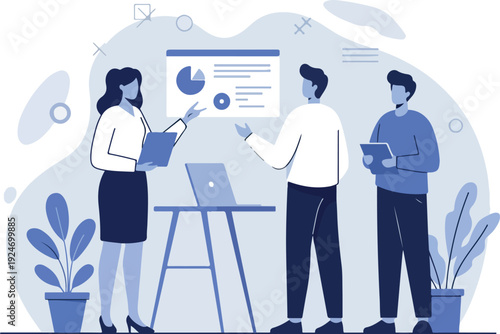 Business Team Meeting Presentation Flat Design With Blue Palette