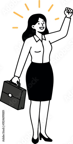 Business Woman Celebrating Success Holding Briefcase Minimalist Vector Illustration