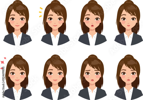 Business Woman Expressions Set Flat Design Icon