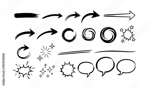 Brush Stroke Underline and Emphasis Arrow Elements with Sparkle and Speech Bubble Vector Set