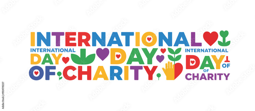 Fototapeta premium International Day of Charity typography design. Colorful text with hearts and symbols vector